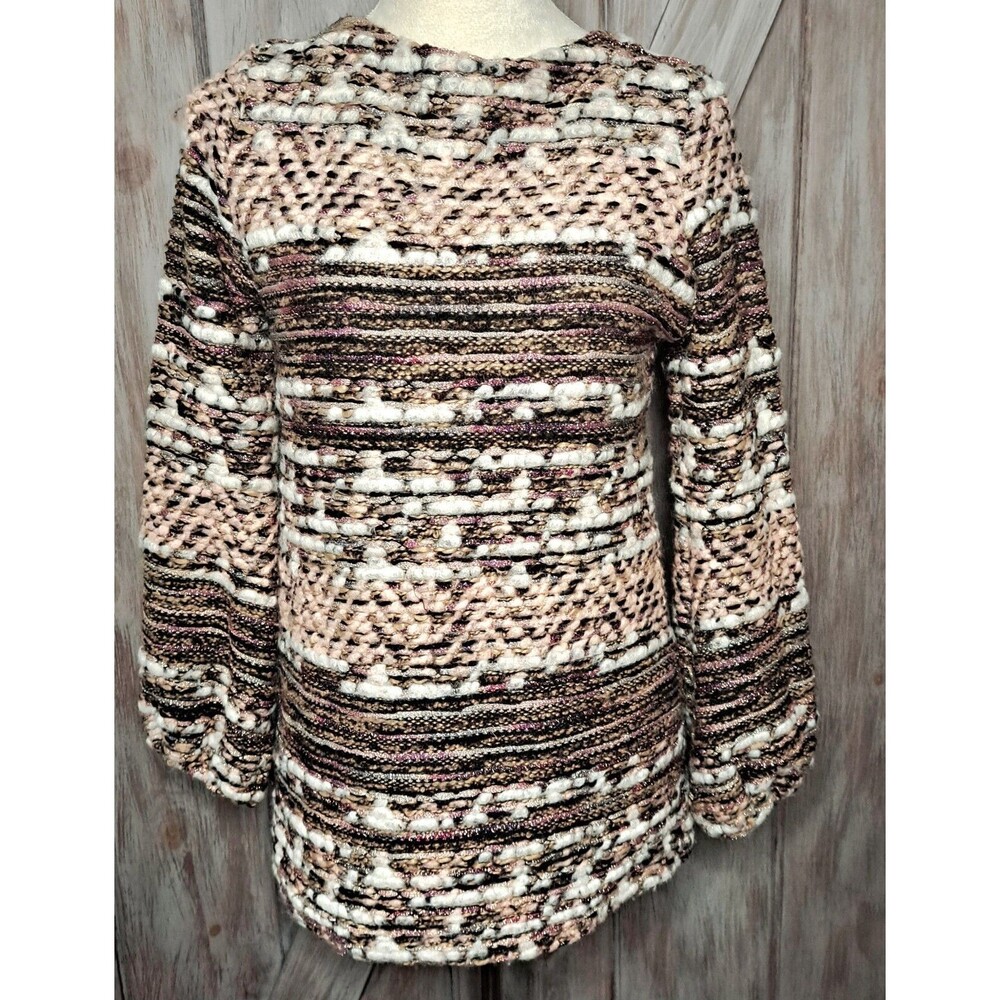 Zara Sweater Women's Size S Textured Boucle Metallic Holiday Party Modest Classy